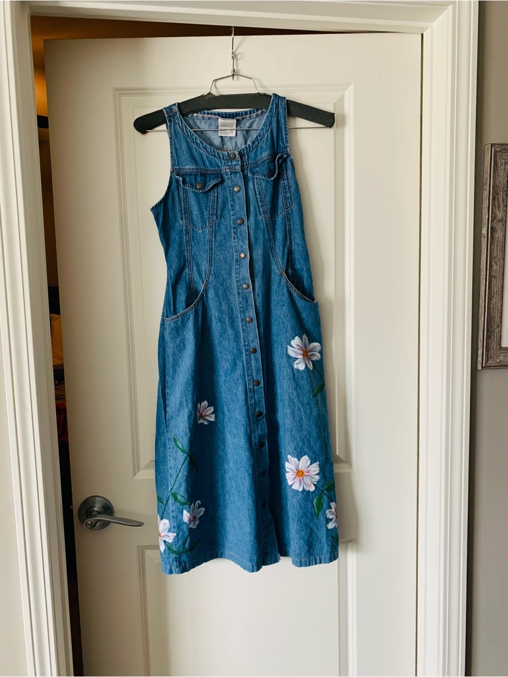Vintage Jordache Floral Denim Duster Vest 100% Cotton 90’s Maxi Vest Small